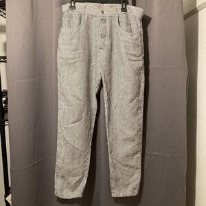 Alex Crane Linen Pants Mens 36x30 Black White Hickory Stripe Bo Trousers Casual